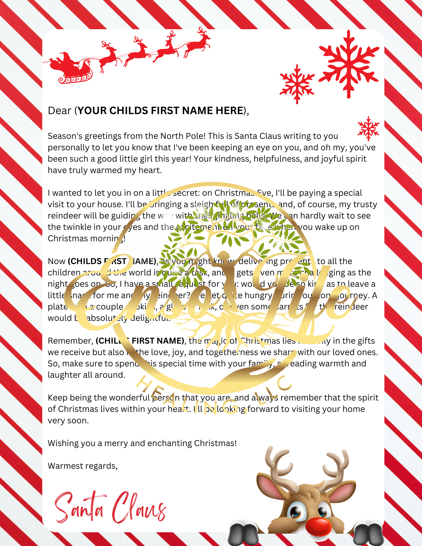 Child's Letter from Santa with Nice List Certificate and Reindeer Food